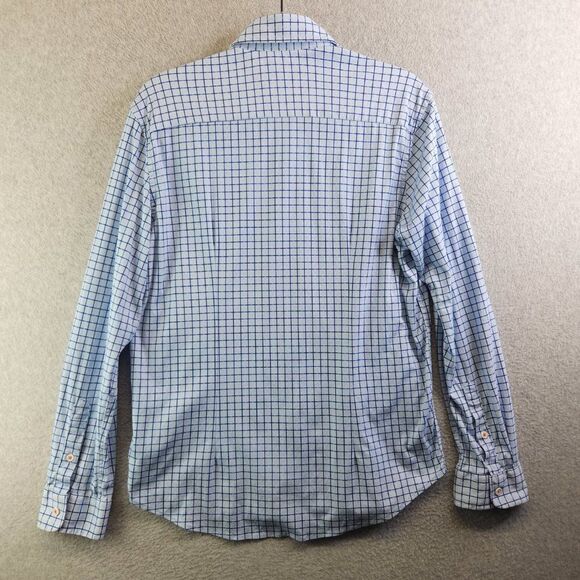 Butter Cloth Shirt Mens Large Blue Grid Check Flip Cuff Regular Fit Lightweight - Picture 7 of 16